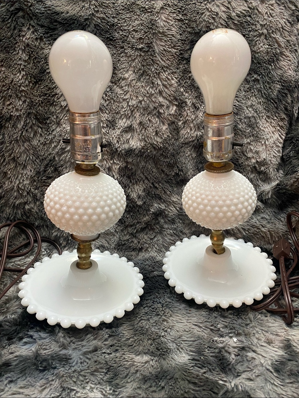 Pair of White Hobnail Milk Glass Table Lamps - Classic Home Accent